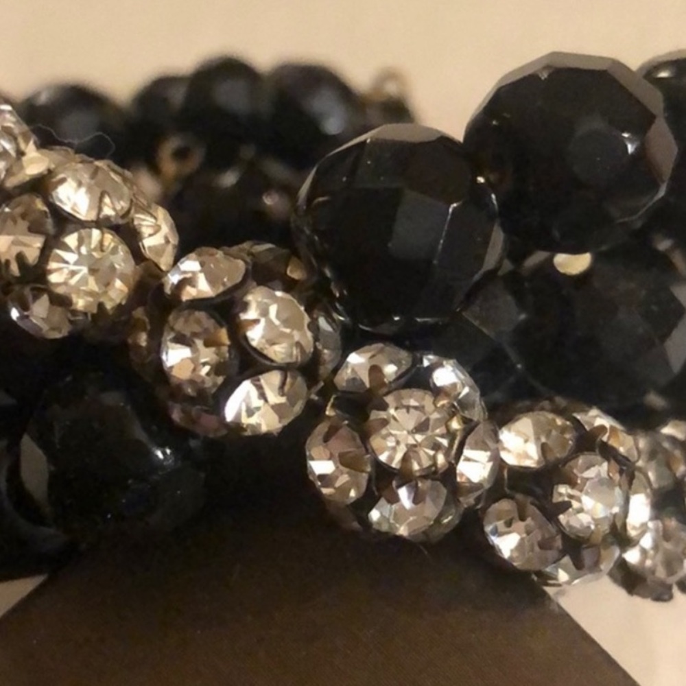 Vintage Jet and Rhinestone Fitted Bracelet